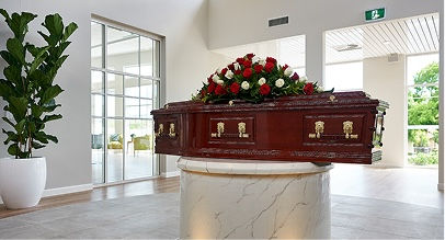 coffin in funeral home