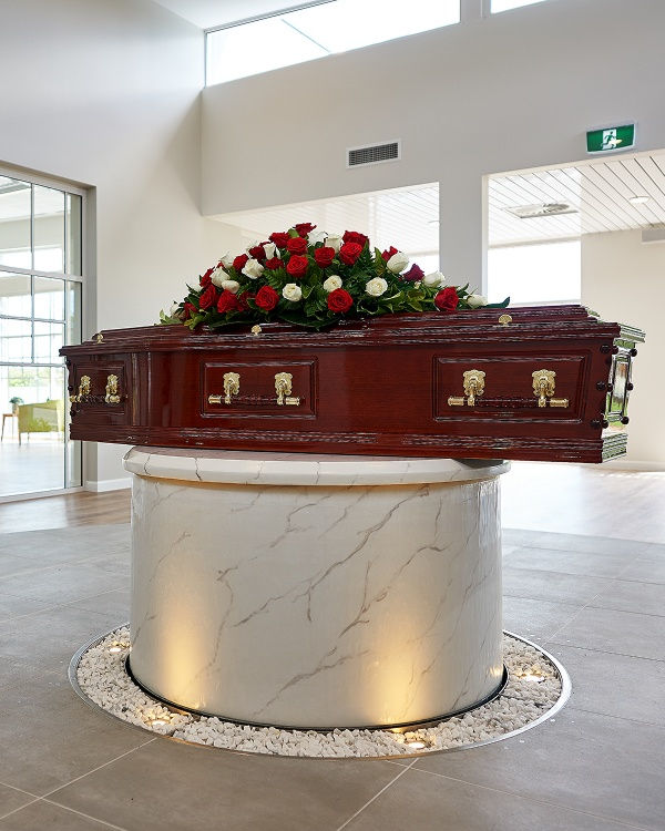 coffin in funeral home