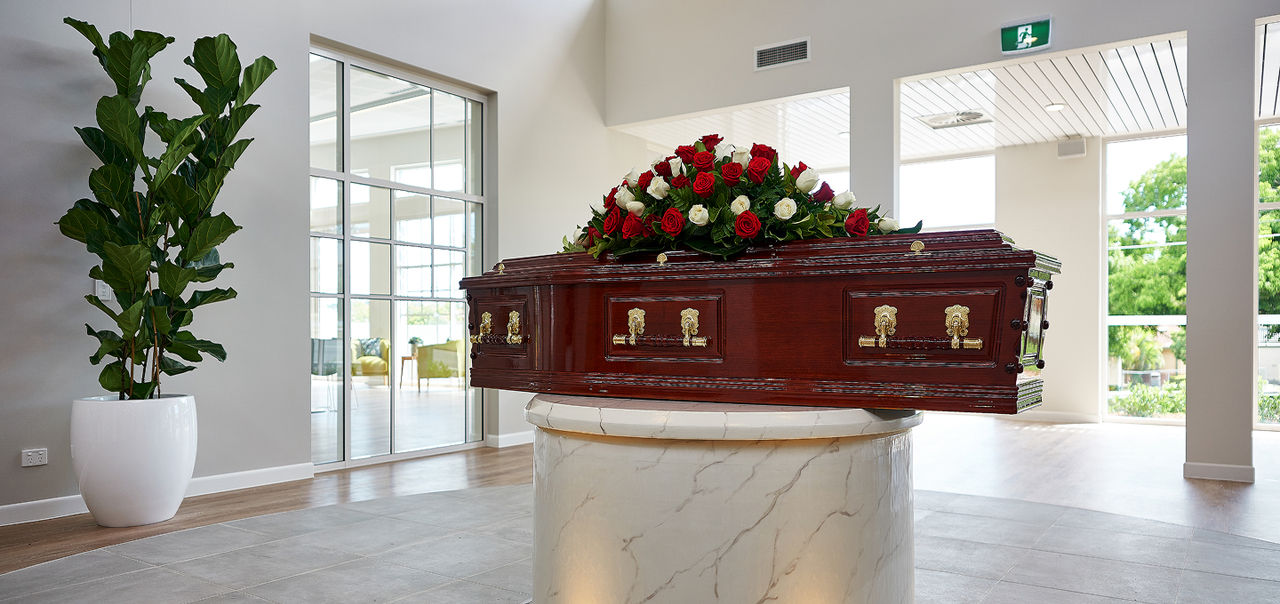 coffin in funeral home