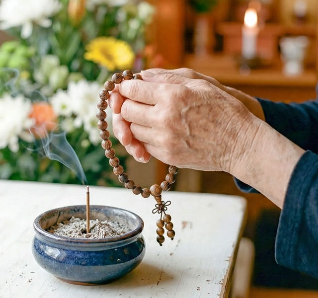 a person holding beads