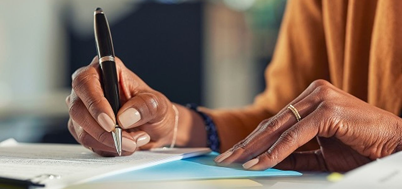 A person writing on paper